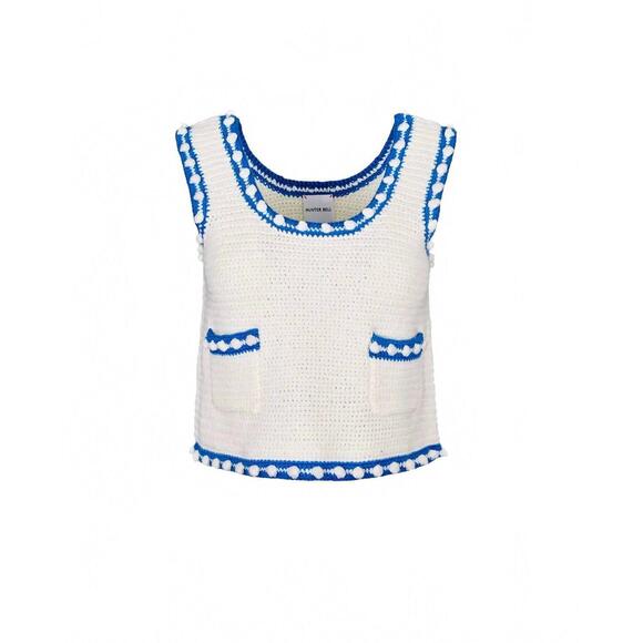NEW HUNTER BELL clover sweater tank in white blue - Picture 5 of 5
